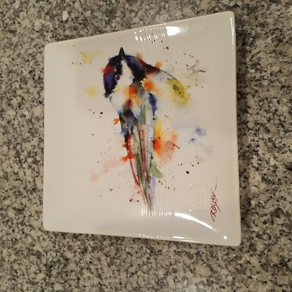 Dean Crouser Watercolor Bird White Ceramic Snack Tray - Picture 2 of 6